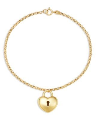 Bloomingdale's Fine Collection Puffed Heart Lock Charm Bracelet in 14K Yellow Gold