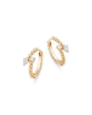 Bloomingdale's Fine Collection Diamond Pear & Round Beaded Bypass Huggie Hoop Earrings, 0.25 tcw