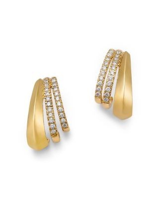 Bloomingdale's Fine Collection Diamond Triple Row Huggie Hoop Earrings in 14K Yellow Gold, 0.25 tcw