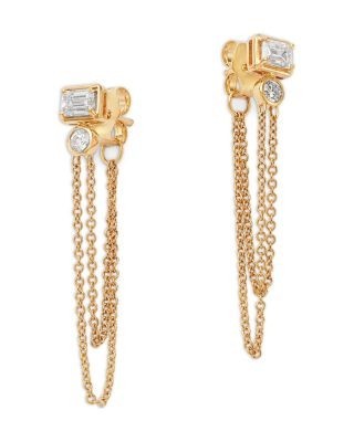 Bloomingdale's Fine Collection Diamond Chain Front to Back Drop Earrings in 14K Yellow Gold, 0.5 tcw