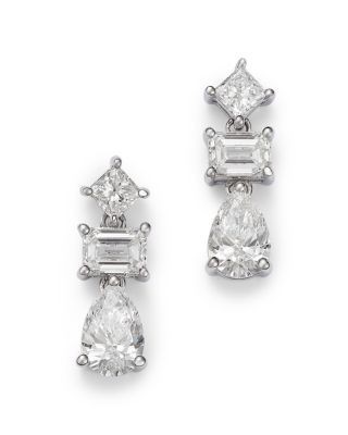Bloomingdale's Fine Collection Luxe Collection Certified Lab Grown Diamond Mixed Cut Drop Earrings in 14K White Gold, 2.0 tcw
