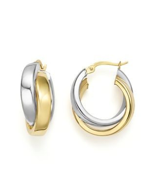 14K Yellow and White Gold Bold Dual Hoop Earrings