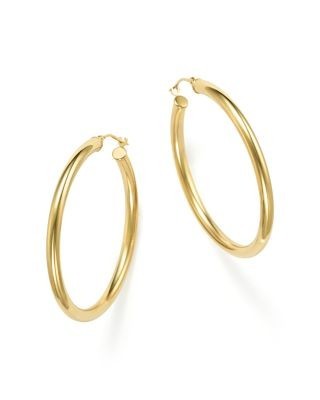 14K Yellow Gold Round Hoop Earrings