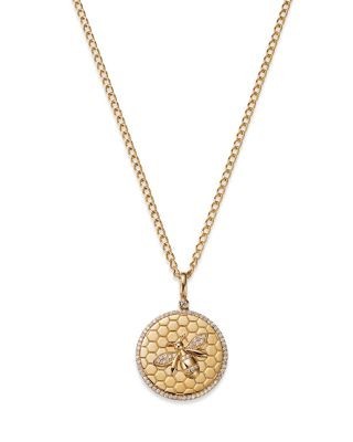 Bloomingdale's Fine Collection Diamond Bumble Bee Disc Pendant Necklace in 14K Yellow Gold, 0.25 tcw