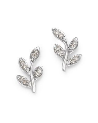 Bloomingdale's Fine Collection Diamond Leaf Stud Earrings in 14K White Gold, 0.10 tcw