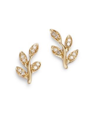 Bloomingdale's Fine Collection Diamond Leaf Stud Earrings in 14K Yellow Gold, 0.10 tcw
