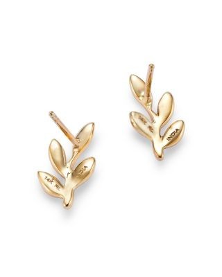 Bloomingdale's Fine Collection Diamond Leaf Stud Earrings in 14K Yellow Gold, 0.10 tcw
