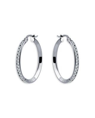 Aqua Cubic Zirconia Channel Set Hoop Earrings in Sterling Silver - Exclusive
