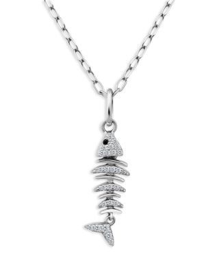 Aqua Pave Fish Pendant Necklace in Sterling Silver, 16-18 - Exclusive