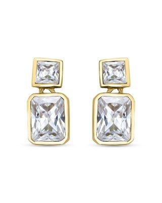 Aqua Cubic Zirconia Drop Earrings in Sterling Silver or 18K Yellow Gold Plated Sterling Silver, 0.6L - Exclusive