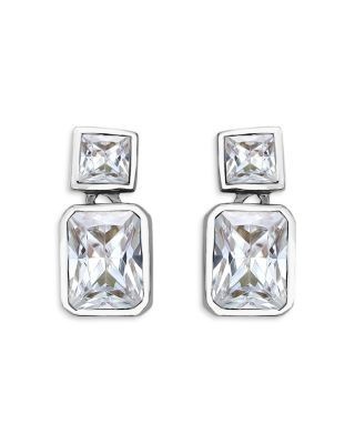 Aqua Cubic Zirconia Drop Earrings in Sterling Silver or 18K Yellow Gold Plated Sterling Silver, 0.6L - Exclusive
