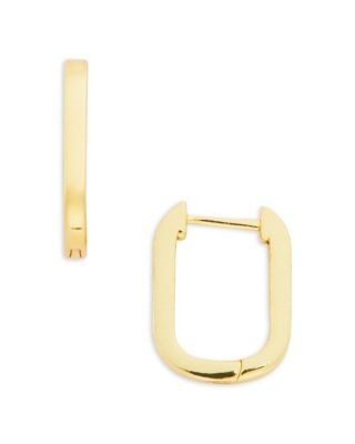 Aqua 18K Yellow Gold Plated Sterling Silver Oval Huggie Hoop Earrings - Exclusive