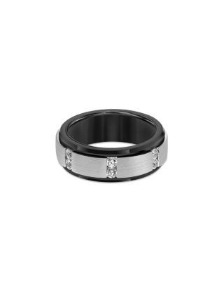 Bloomingdale's Men's Diamond Pave Cut Bevel Edge Band Ring in Sterling Silver & Tungsten, 0.36 tcw