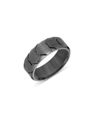 Bloomingdale's Fine Collection Men's Bevel Edge Tire Tread Texture Band in Dark Gray Tungsten