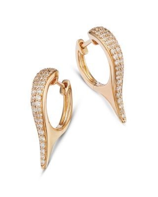 Bloomingdale's Fine Collection Diamond Pave Elongated Hoop Earrings in 14K Yellow Gold, 0.37 tcw