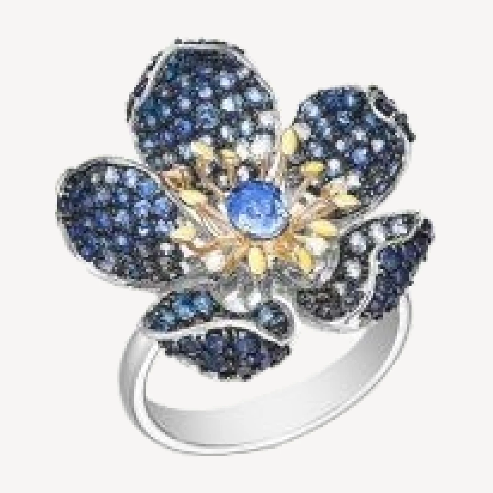 Bloomingdale's Fine Collection Blue Sapphire (2.88 tcw) & Diamond (0.05 tcw) Flower Ring in 14K Yellow & White Gold