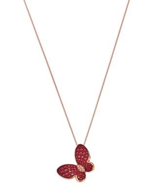 Bloomingdale's Fine Collection Ruby & Diamond Butterfly Pendant Necklace in 14K Rose Gold, 18