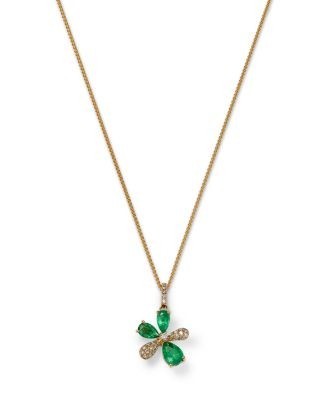 Bloomingdale's Fine Collection Emerald & Diamond Flower Pendant Necklace in 14K Yellow Gold, 18