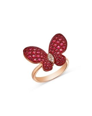 Bloomingdale's Fine Collection Ruby & Diamond Butterfly Ring in 14K Rose Gold