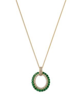 Bloomingdale's Fine Collection Emerald & Diamond Circle Pendant Necklace in 14K Yellow Gold