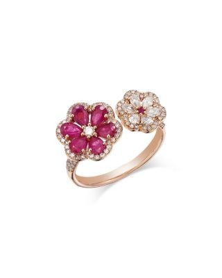 Bloomingdale's Fine Collection Ruby & Diamond Flower Cuff Ring in 14K Rose Gold