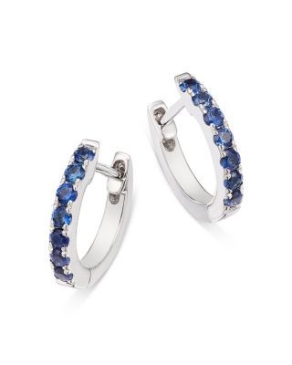 Bloomingdale's Fine Collection Blue Sapphire Huggie Hoop Earrings in 14K White Gold