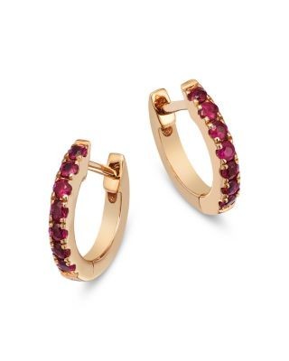 Bloomingdale's Fine Collection Ruby Huggie Hoop Earrings in 14K Yellow Gold