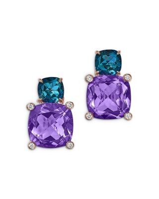 Bloomingdale's Fine Collection Amethyst, London Blue Topaz & Diamond Cushion Cut Earrings in 14K Rose Gold