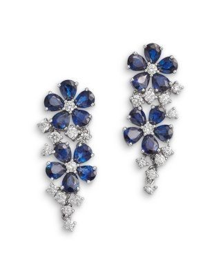 Bloomingdale's Fine Collection Blue Sapphire & Diamond Flower Cluster Drop Earrings in 14K White Gold