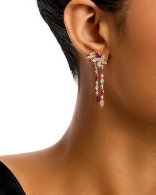 Bloomingdale's Fine Collection Ruby & Diamond Drop Statement Earrings in 14K Yellow Gold
