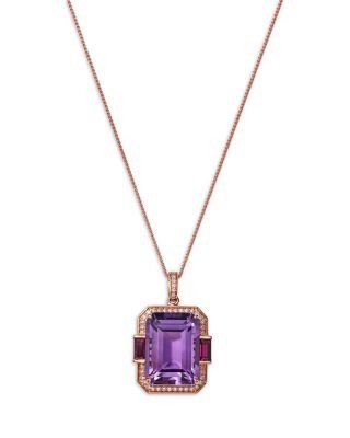 Bloomingdale's Fine Collection Amethyst, Rhodolite, & Diamond Pendant Necklace in 14K Rose Gold, 18