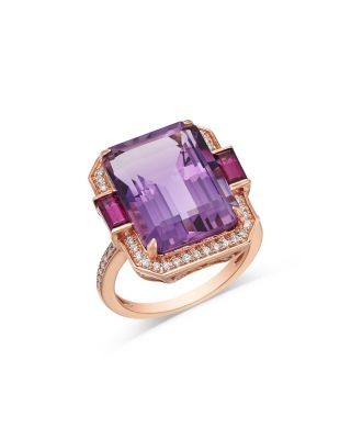 Bloomingdale's Fine Collection Amethyst, Rhodolite, & Diamond Ring in 14K Rose Gold