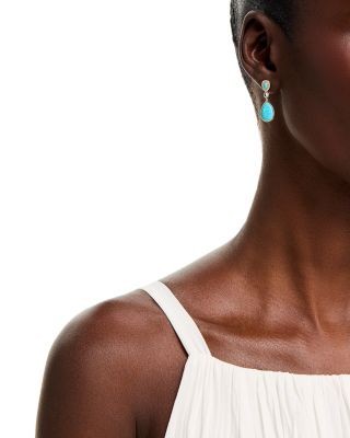 Bloomingdale's Fine Collection Turquoise, Swiss Blue Topaz, & Diamond Pear Halo Drop Earrings in 14K Yellow Gold