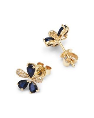 Bloomingdale's Fine Collection Emerald & Diamond Flower Stud Earrings in 14K Yellow Gold