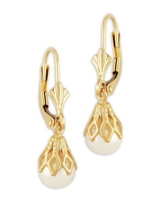 Bloomingdale's Fine Collection Cultured Freshwater Pearl Bell Cap Leverback Drop Earrings in 14K Yellow Gold