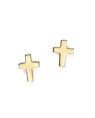 14K Yellow Gold Medium Cross Stud Earrings