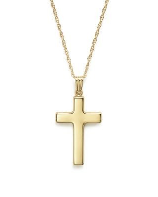 14K Yellow Gold Polished Cross Necklace, 18