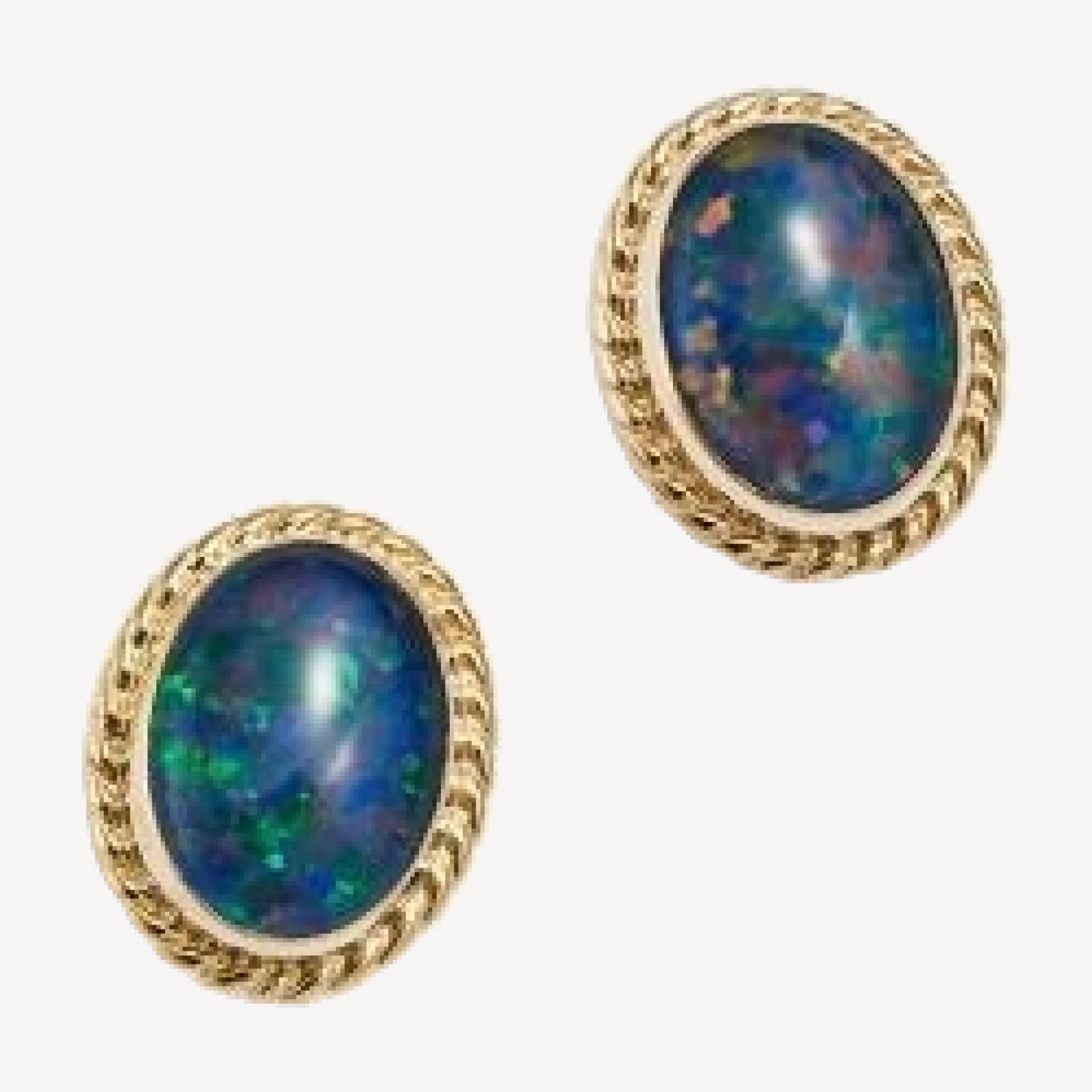 Opal Triplet Bezel Stud Earrings in 14K Yellow Gold