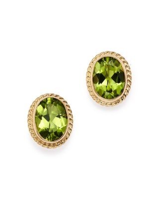Peridot Oval Bezel Stud Earrings in 14K Yellow Gold