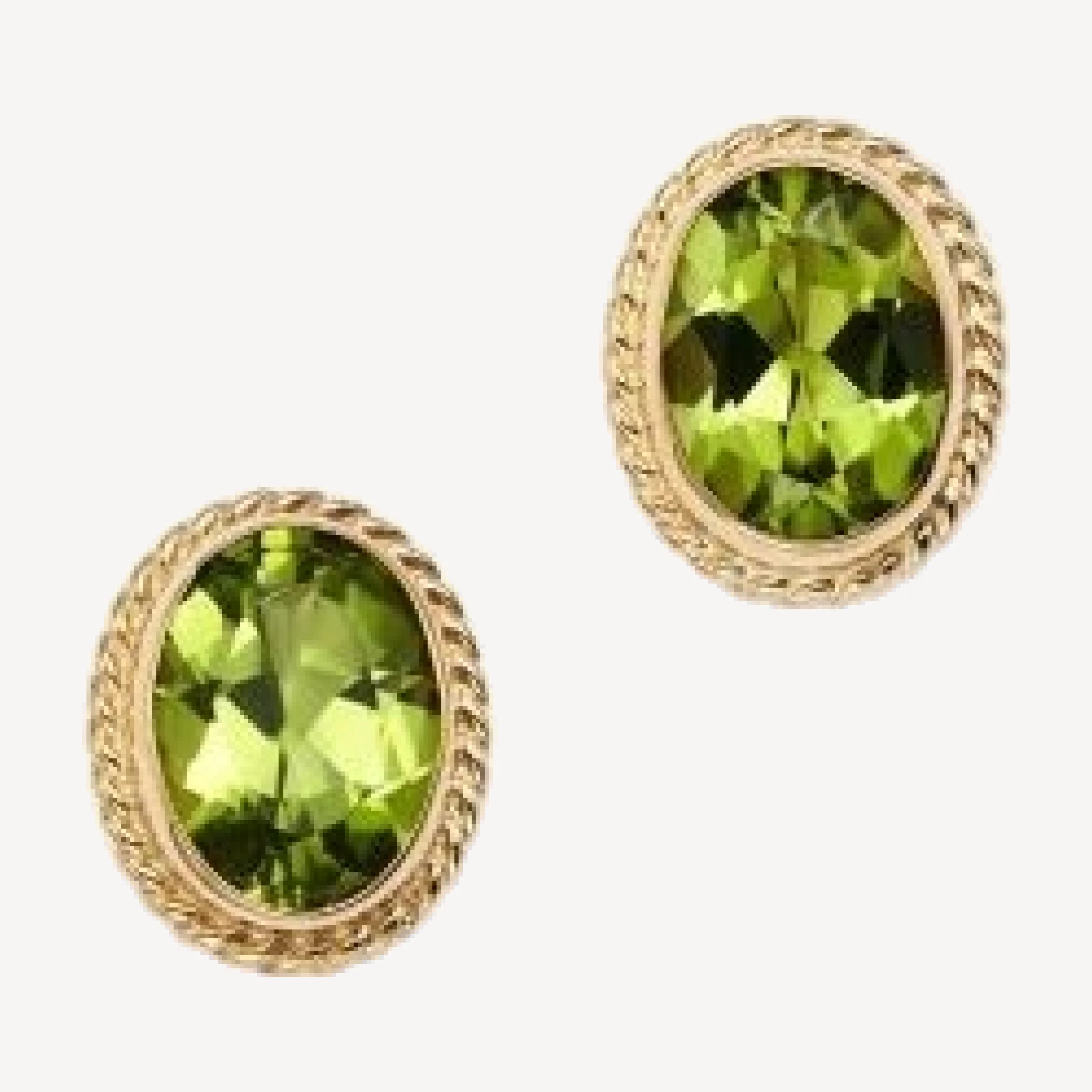 Peridot Oval Bezel Stud Earrings in 14K Yellow Gold