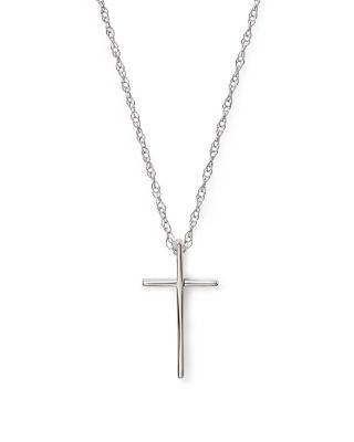 14K White Gold Small Cross Pendant Necklace, 18