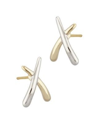 Bloomingdale's Fine Collection Small Crossover Stud Earrings in 14K White & Yellow Gold