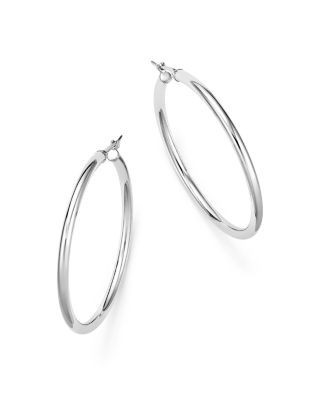 14K White Gold Tube Hoop Earrings