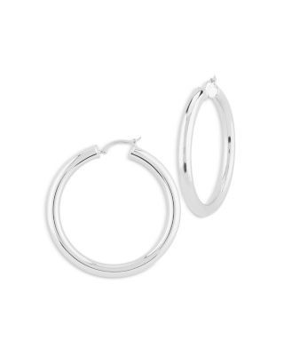 Bloomingdale's Fine Collection Polished Tube Medium Hoop Earrings in Sterling Silver