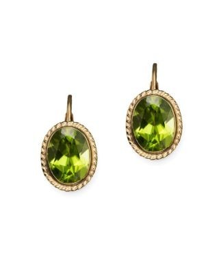 14K Yellow Gold Bezel Set Medium Drop Earrings with Peridot