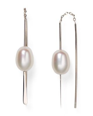 Sterling Silver and Cultured Freshwater Pearl Threader Earrings, 9mm