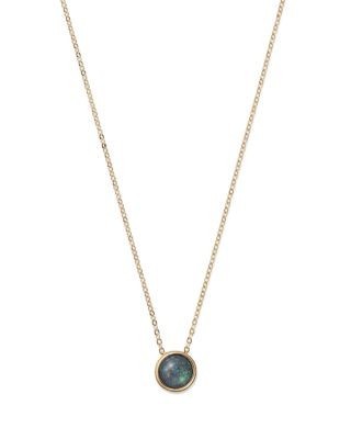 Black Opal Bezel Set Pendant Necklace in 14K Yellow Gold, 17