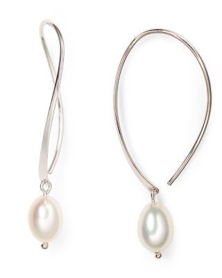 Sterling Silver and Cultured Freshwater Pearl Sweep Drop Earrings, 5mm