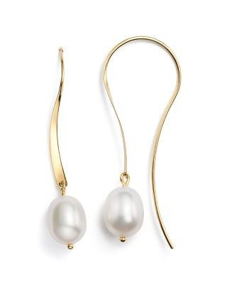 14K Yellow Gold Sweep Drop Earrings with Cultured Freshwater Pearls