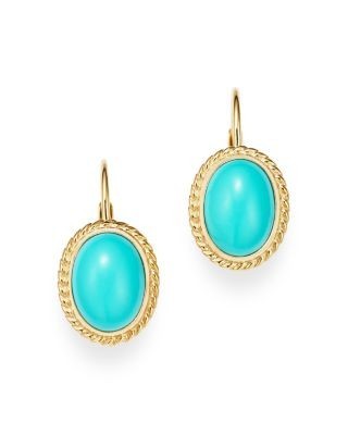 Bloomingdale's Fine Collection Turquoise Bezel Set Earrings in 14K Yellow Gold